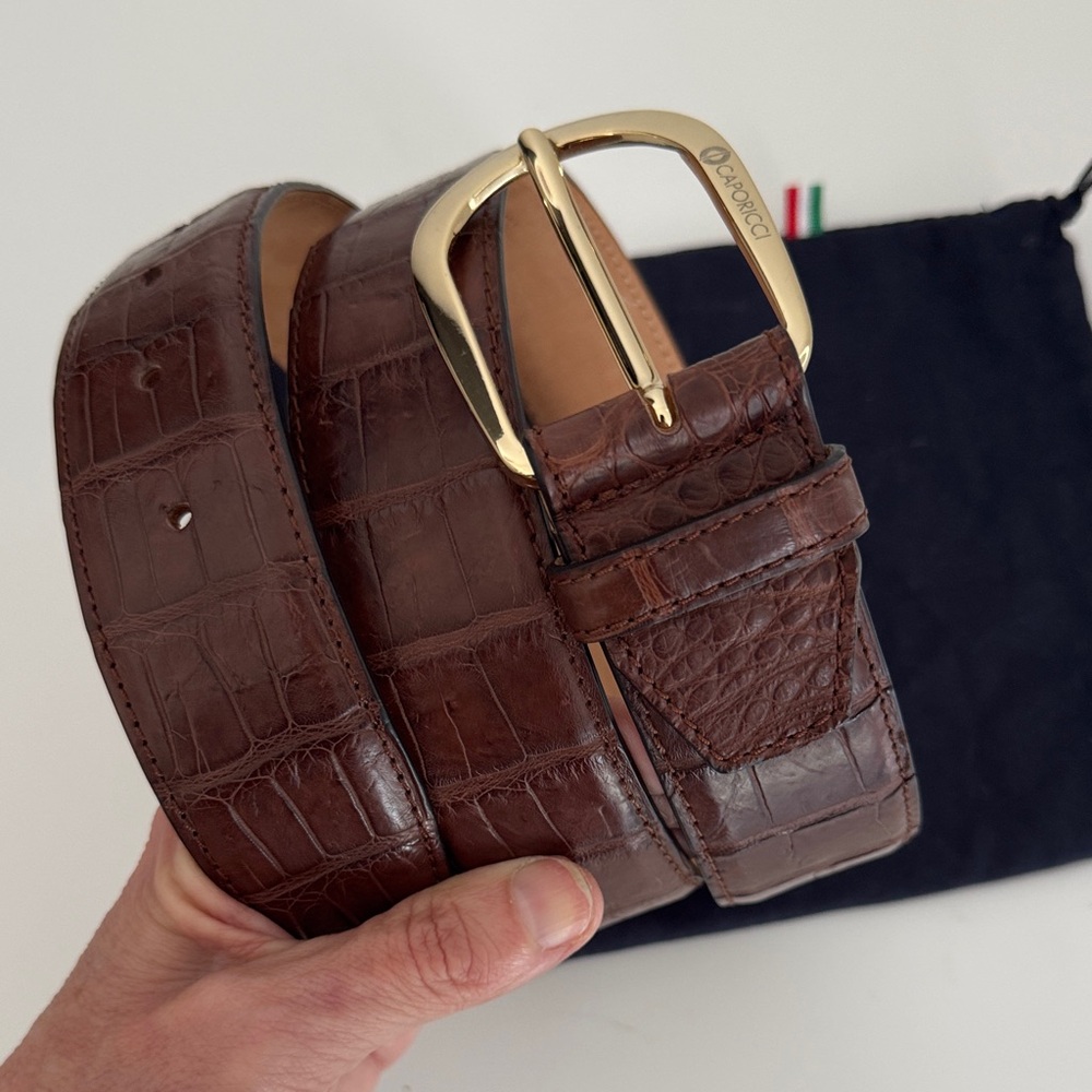 Caporicci genuine real alligator 🐊 Brown Belt with Gold Buckle. 🇮🇹